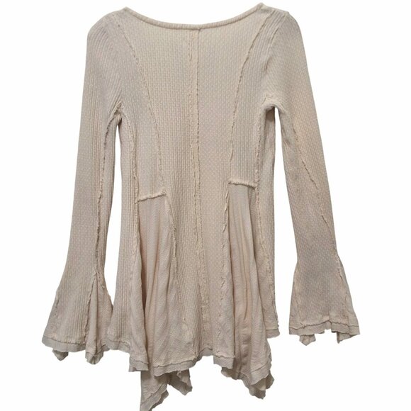 Free People Primrose Ivory Thermal Top S Asymmetrical Ruffle Hem Fairy Boho - Picture 4 of 8